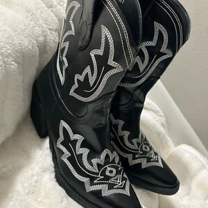Kiss Black and Silver Embroidered Heeled Boots